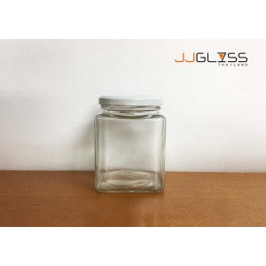 380 ML. Glass Bottle Cover White - Transparent Glass Bottles, Cover White,380 ml. 